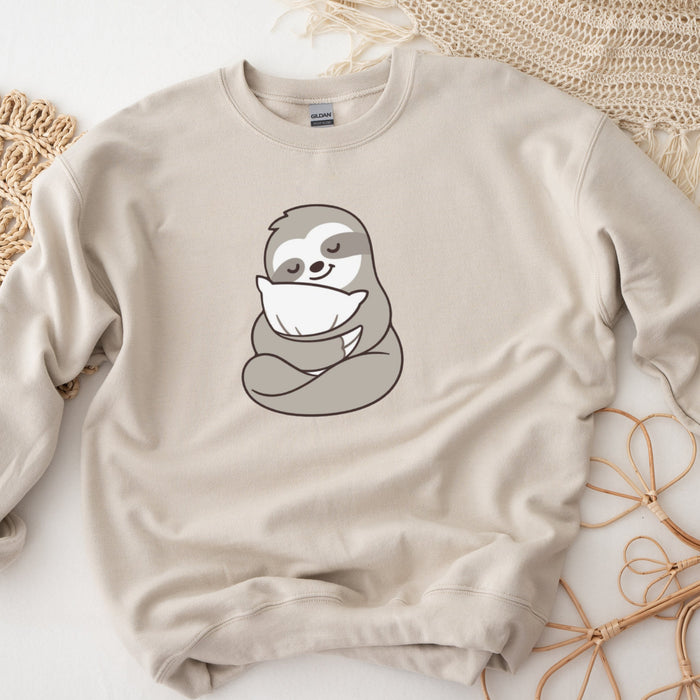 Sloth with Pillow Unisex Sweatshirt | Sleepover Sleep Sloth Napping Cute Kawaii Clothing Gift for Him Gift for Her Comfy Sweatshirt Japanese