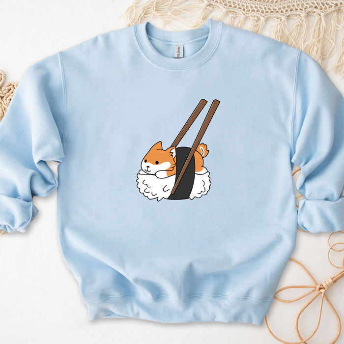 Sushi Shiba Inu Chopsticks Unisex Sweatshirt - Sushiba Corgi Japanese Food Sushi Sashimi Streetwear Orange White Dog Lover Sweatshirt Gift