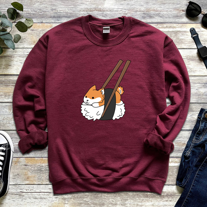 Sushi Shiba Inu Chopsticks Unisex Sweatshirt - Sushiba Corgi Japanese Food Sushi Sashimi Streetwear Orange White Dog Lover Sweatshirt Gift