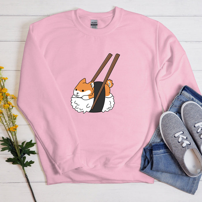 Sushi Shiba Inu Chopsticks Unisex Sweatshirt - Sushiba Corgi Japanese Food Sushi Sashimi Streetwear Orange White Dog Lover Sweatshirt Gift