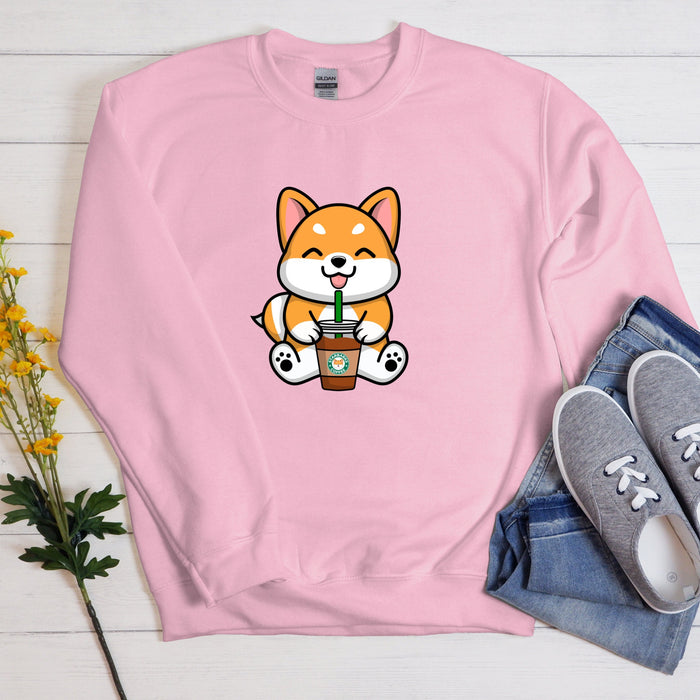 Corgi Drinking "StarBarks" Coffee Unisex Sweatshirt | Shiba Inu Starbucks Sipping Drink Coffee Addict Starbucks Cup Rainbow Unicorn Drink