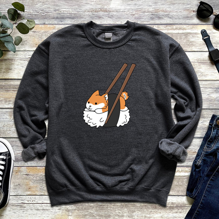 Sushi Shiba Inu Chopsticks Unisex Sweatshirt - Sushiba Corgi Japanese Food Sushi Sashimi Streetwear Orange White Dog Lover Sweatshirt Gift