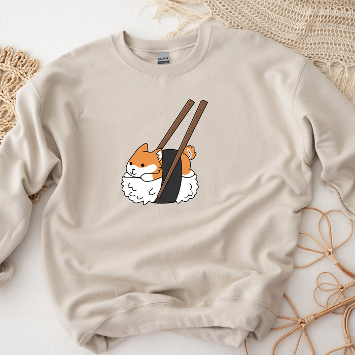 Sushi Shiba Inu Chopsticks Unisex Sweatshirt - Sushiba Corgi Japanese Food Sushi Sashimi Streetwear Orange White Dog Lover Sweatshirt Gift