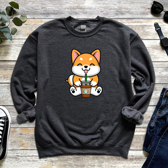 Corgi Drinking "StarBarks" Coffee Unisex Sweatshirt | Shiba Inu Starbucks Sipping Drink Coffee Addict Starbucks Cup Rainbow Unicorn Drink