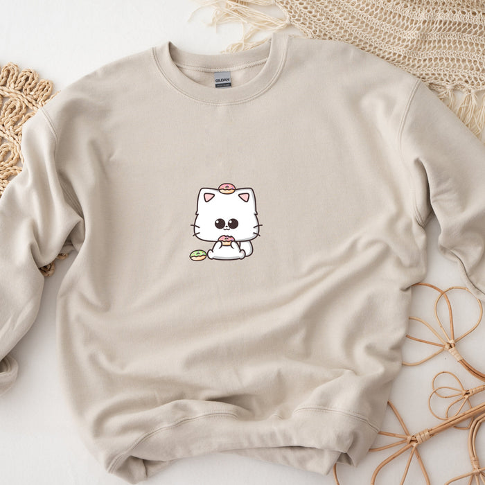 Cat Donut Unisex Sweatshirt - Kids & Adult Sizing, Cute Kawaii Clothing, Gift for Her, Valentines Day Gift