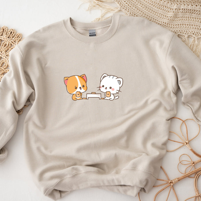 Kawaii Cat and Dog Card Game Sweatshirt