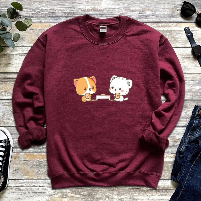 Kawaii Cat and Dog Card Game Sweatshirt