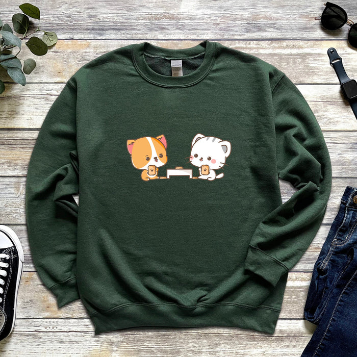 Kawaii Cat and Dog Card Game Sweatshirt