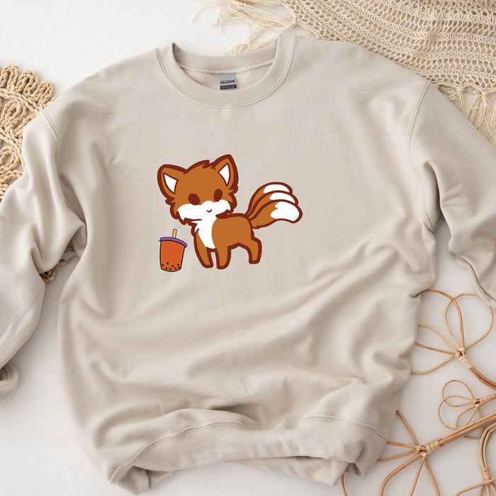 Fox Drinking Boba Tea Sweatshirt