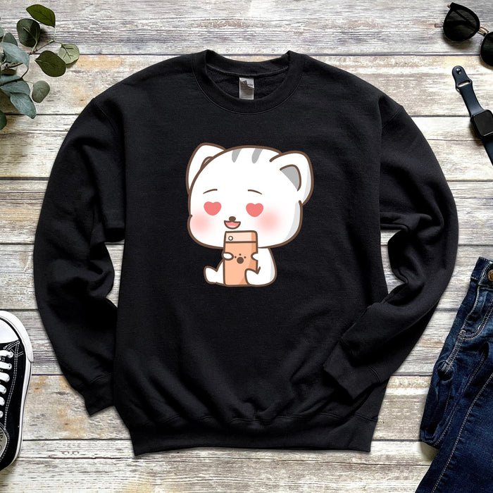 Kawaii Kitten Cat Texting Heart Eyes Love Unisex Sweatshirt