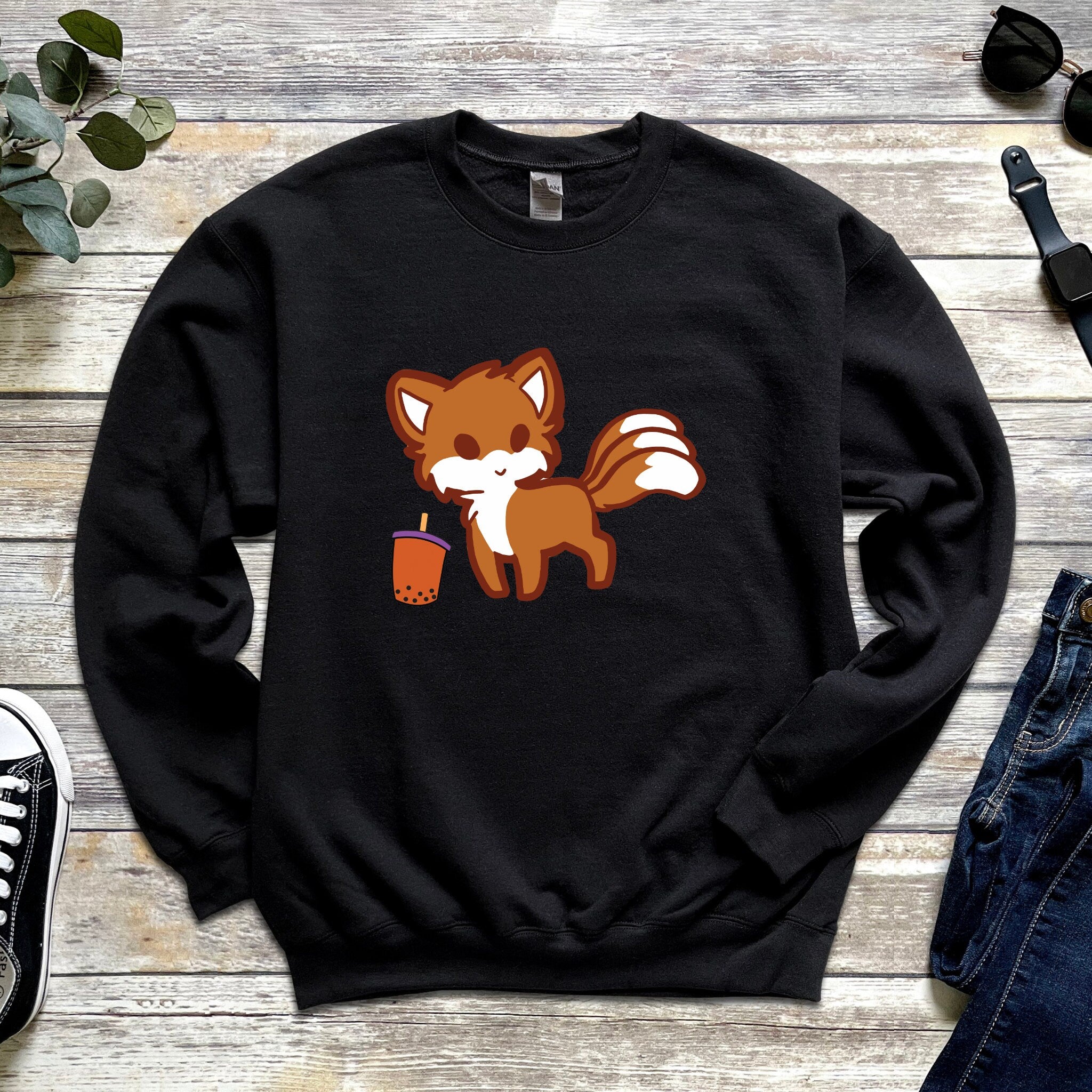 Fox Drinking Boba Tea Sweatshirt