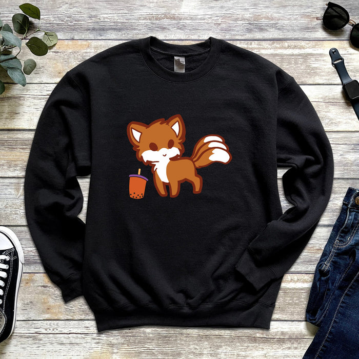 Fox Drinking Boba Tea Sweatshirt