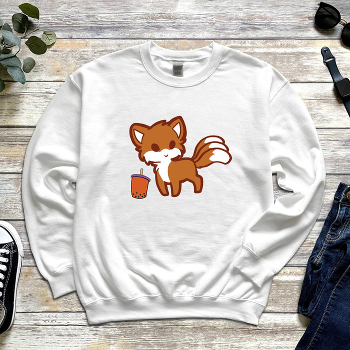 Fox Drinking Boba Tea Sweatshirt