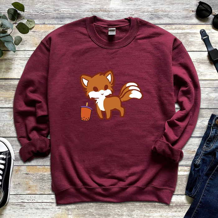 Fox Drinking Boba Tea Sweatshirt