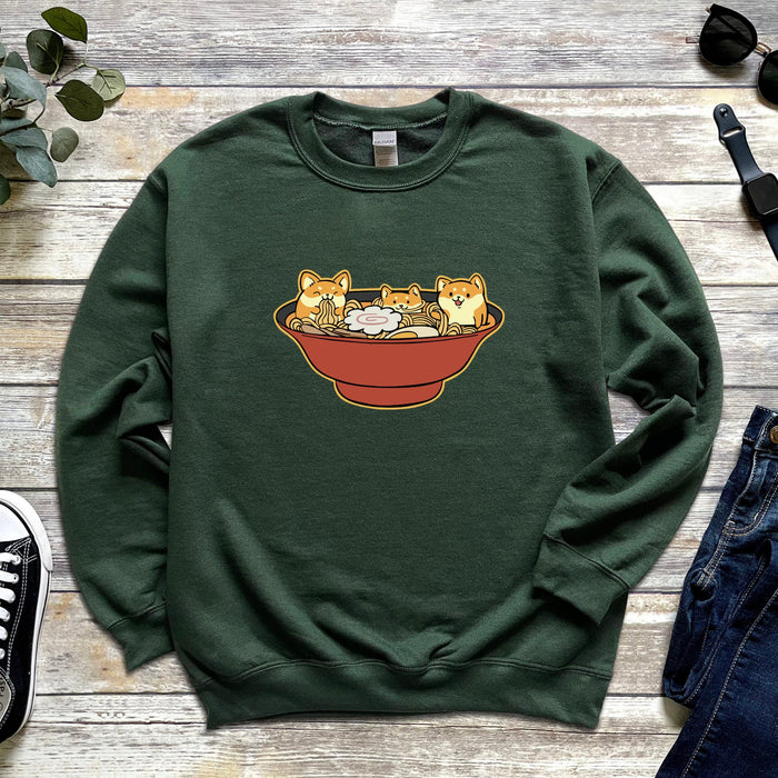 Shiba Inu Corgi Ramen Unisex Sweatshirt | Kids and Adults Sizes, Cute Kawaii Dog Japanese Streetwear, Comfy Gift for Her, Gift for Him