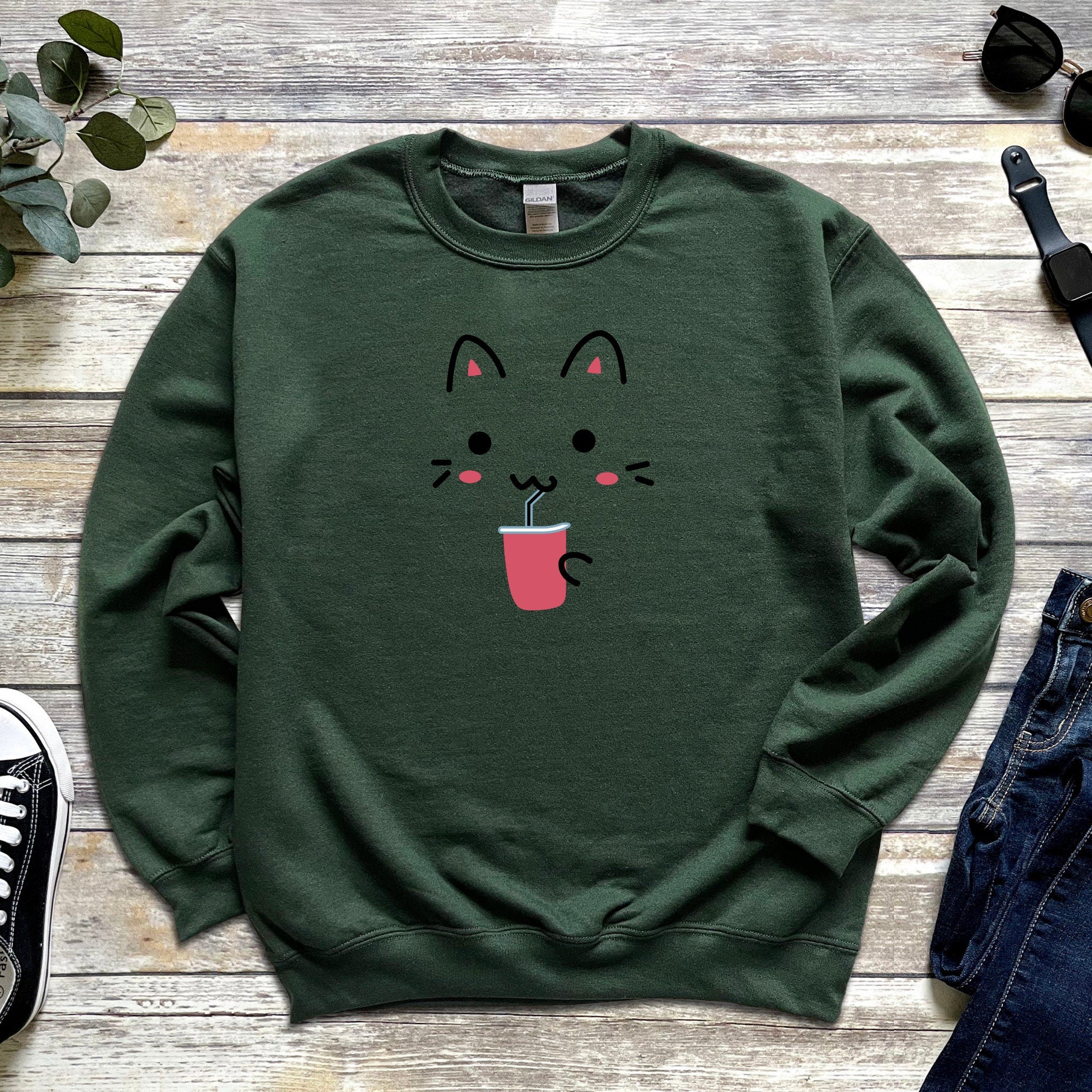 Cat Drinking Unisex Sweatshirt