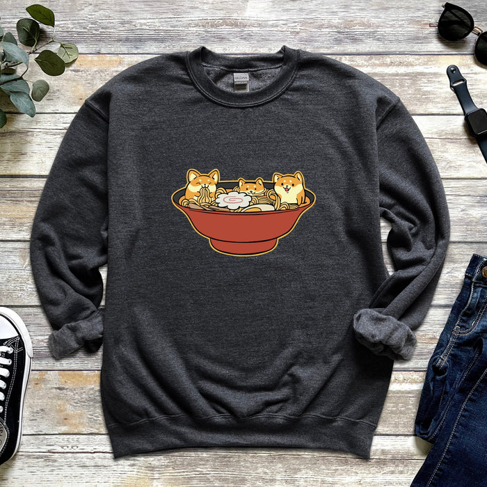 Shiba Inu Corgi Ramen Unisex Sweatshirt | Kids and Adults Sizes, Cute Kawaii Dog Japanese Streetwear, Comfy Gift for Her, Gift for Him