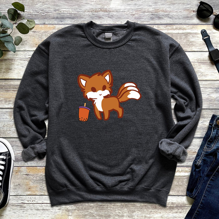 Fox Drinking Boba Tea Sweatshirt