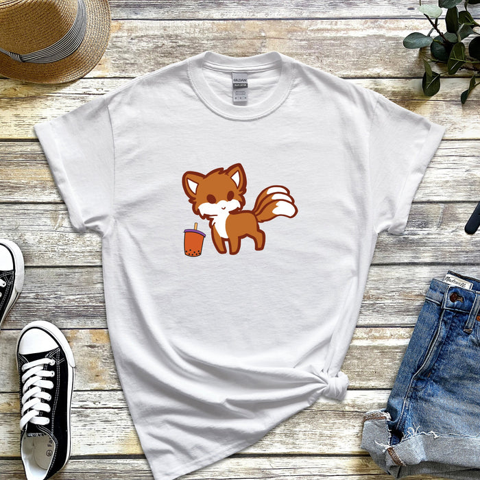 Fox Drinking Boba Tea T-Shirt