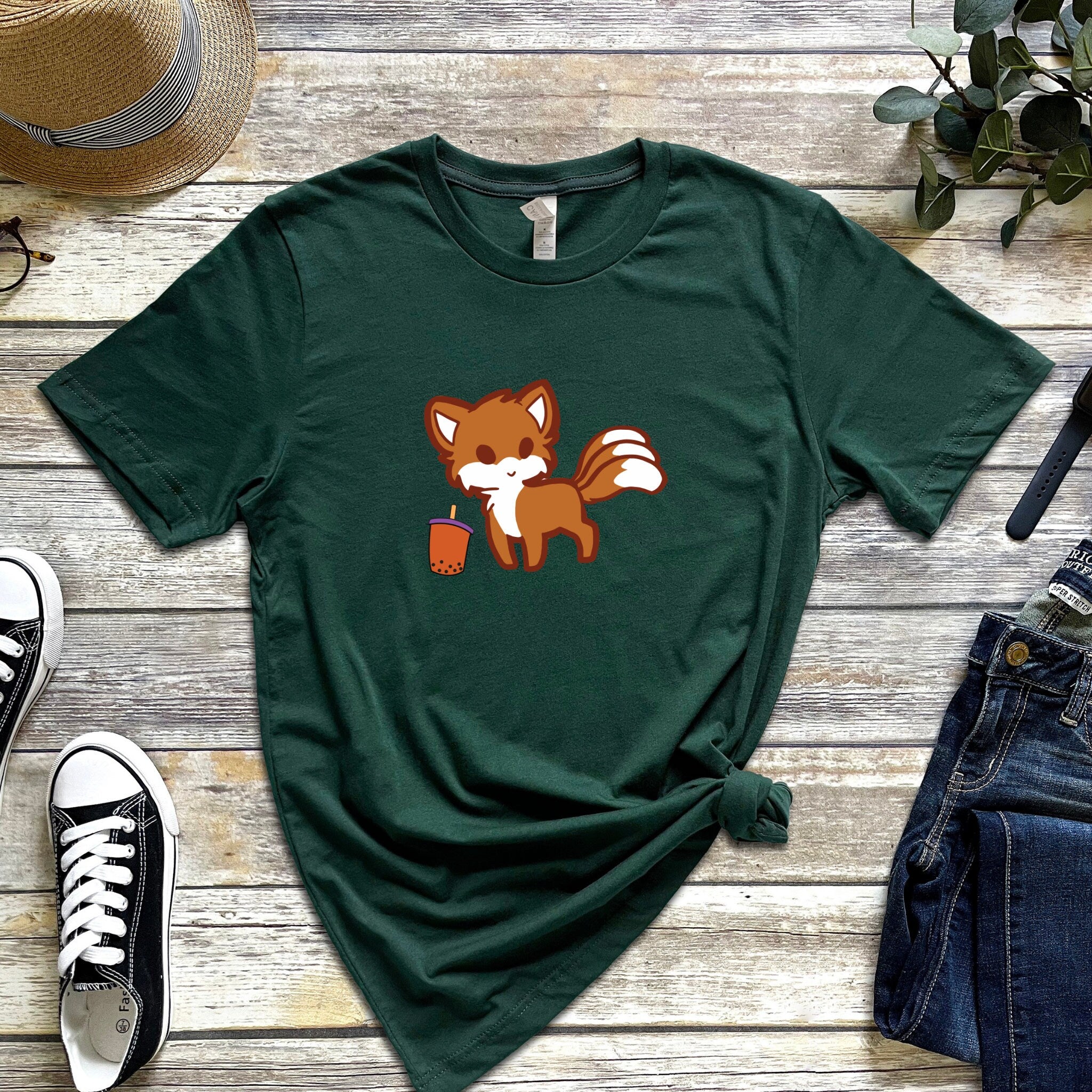 Fox Drinking Boba Tea T-Shirt