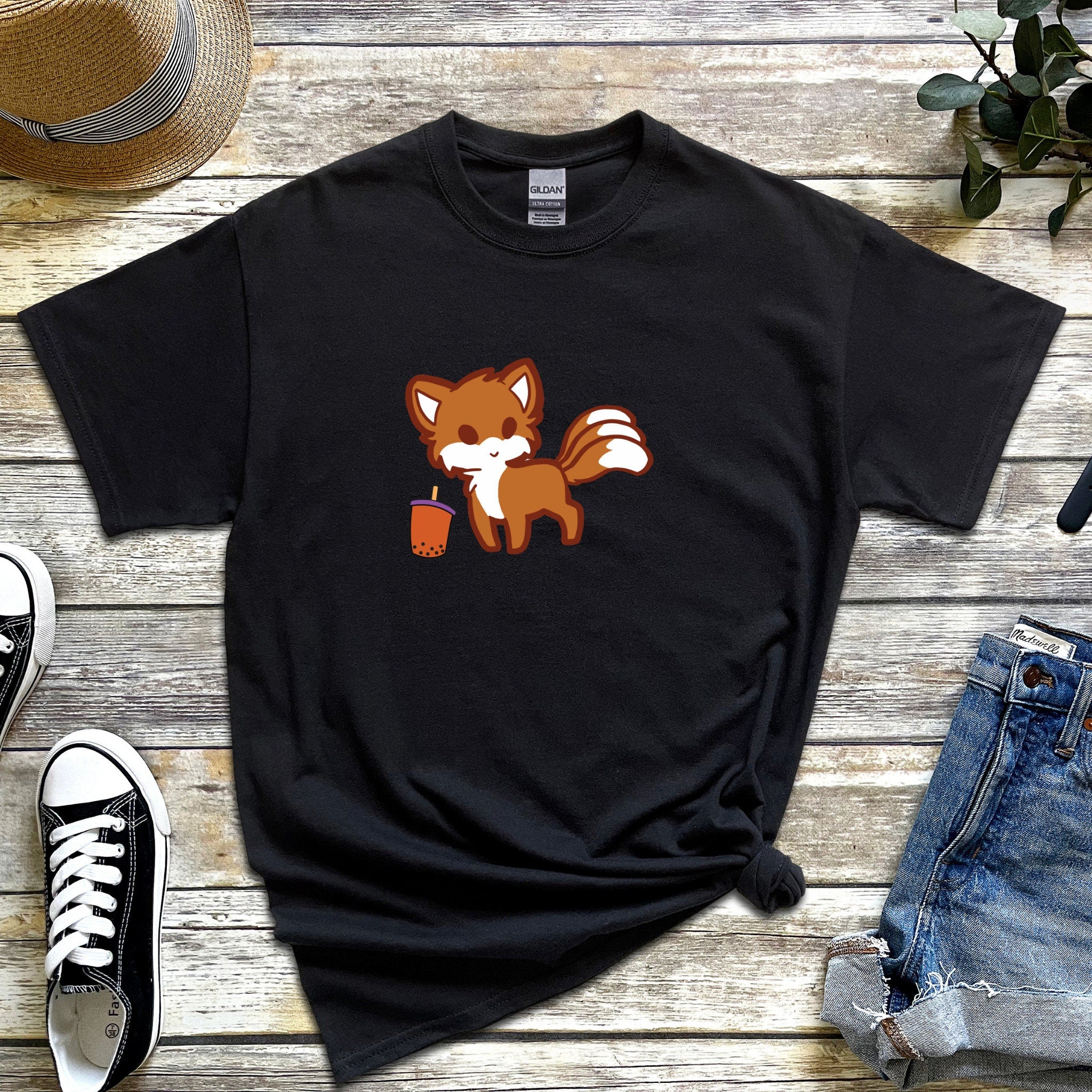Fox Drinking Boba Tea T-Shirt