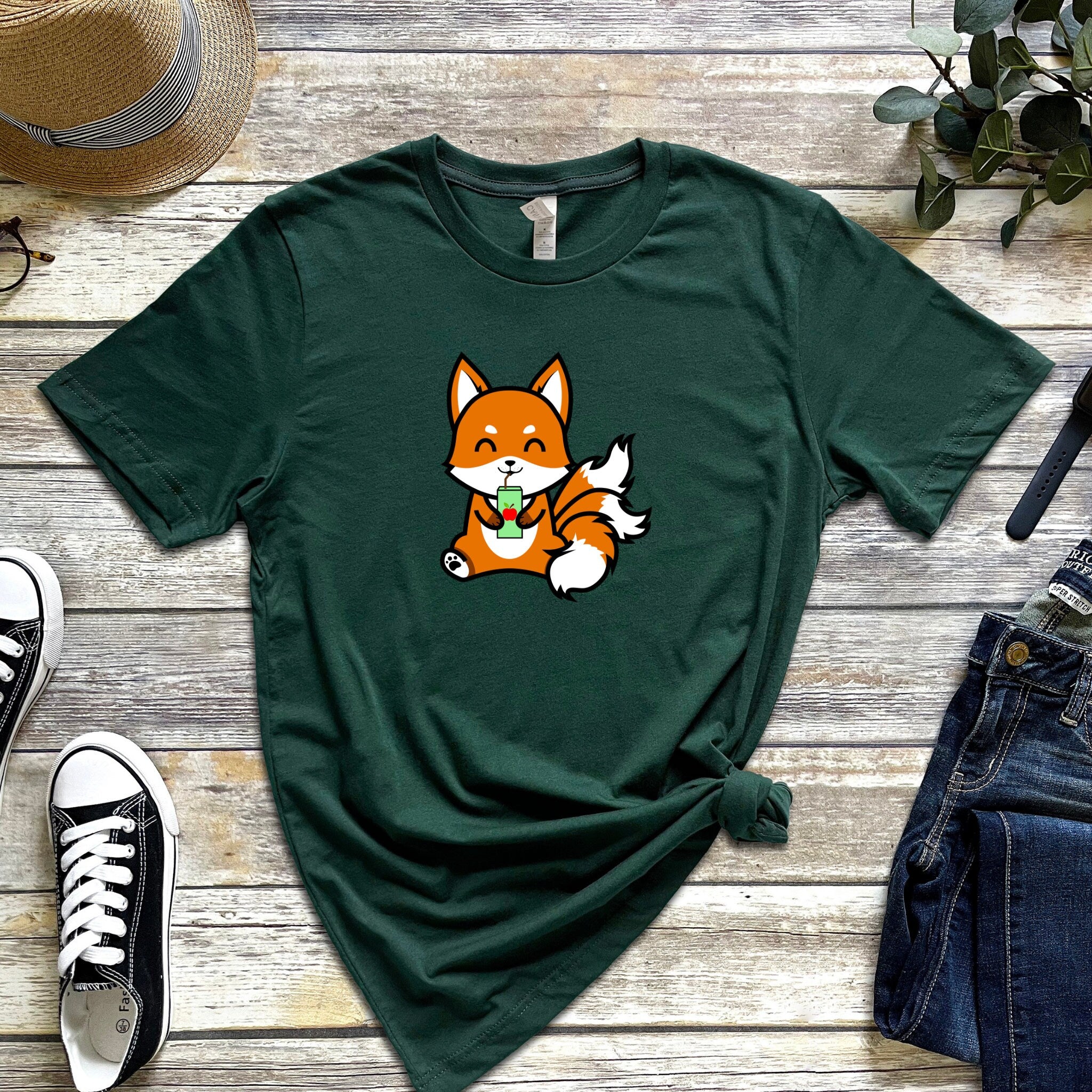 3-Tailed Fox Drinking Boba Tea T-Shirt
