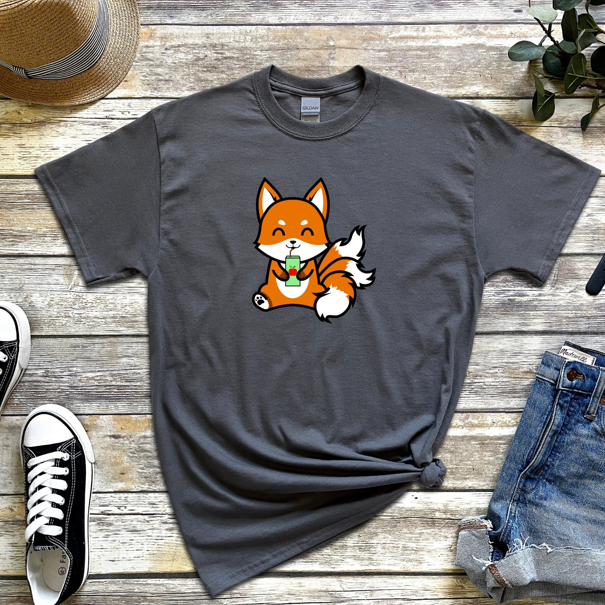 3-Tailed Fox Drinking Boba Tea T-Shirt
