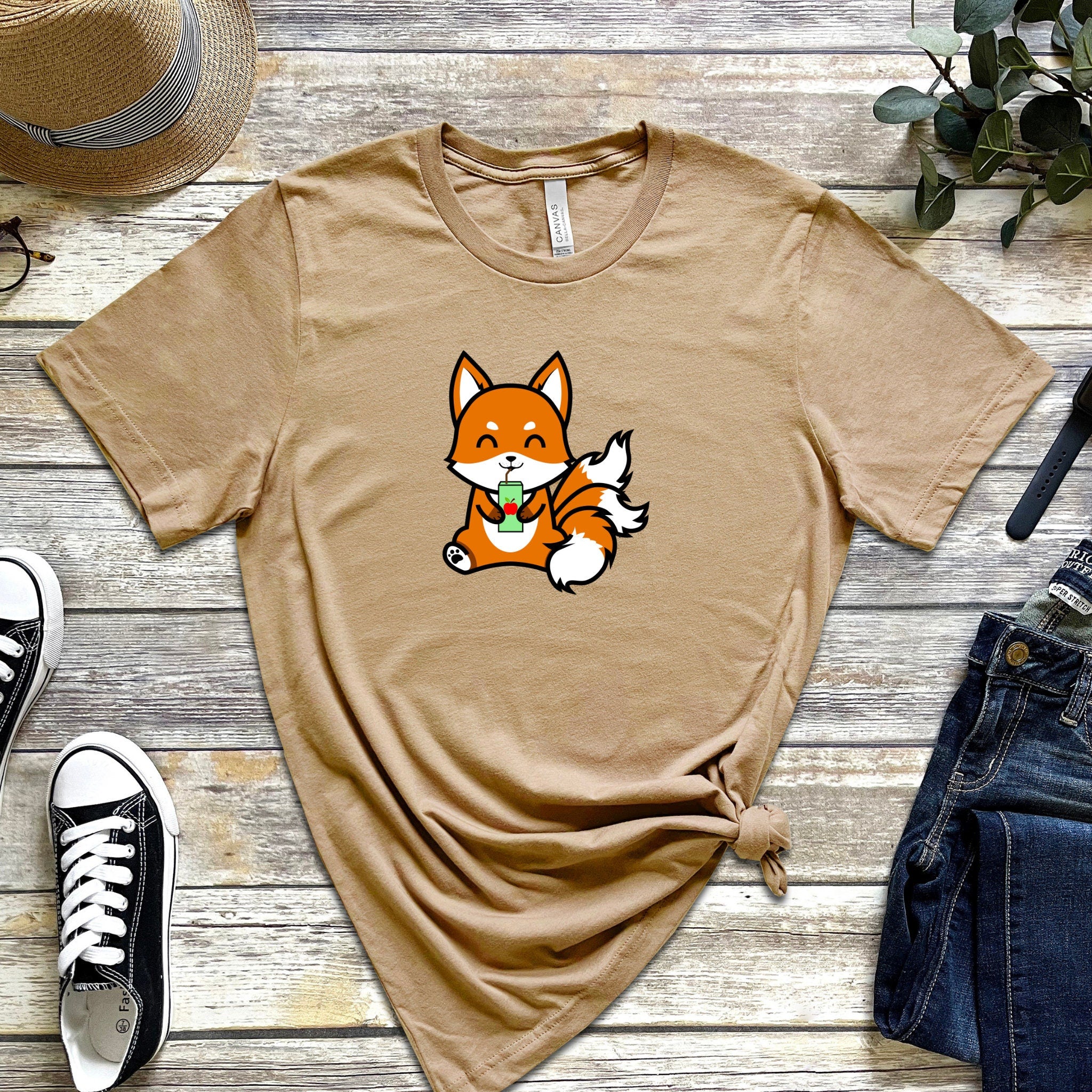 3-Tailed Fox Drinking Boba Tea T-Shirt