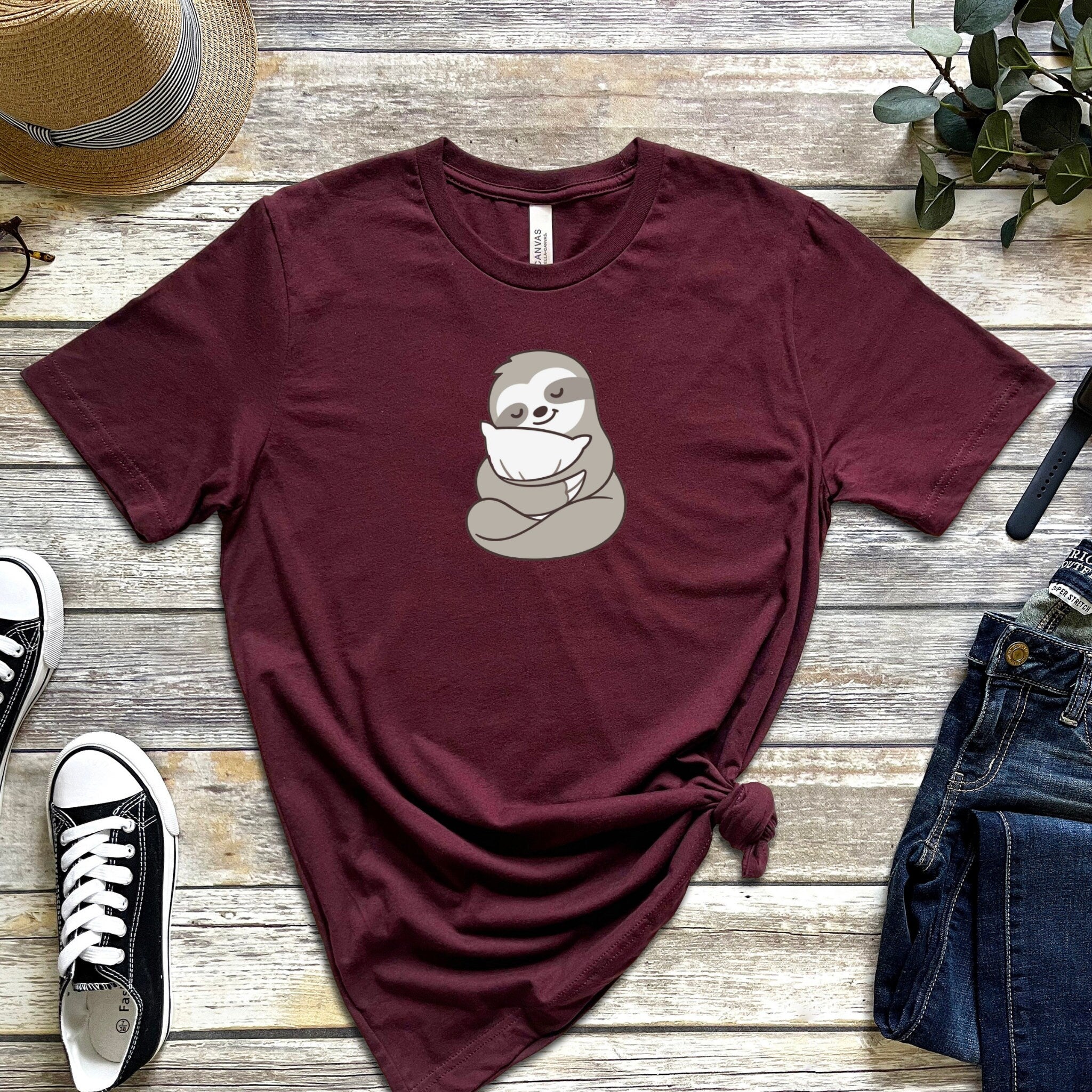 Sleepy Sloth Hugging Pillow T-Shirt