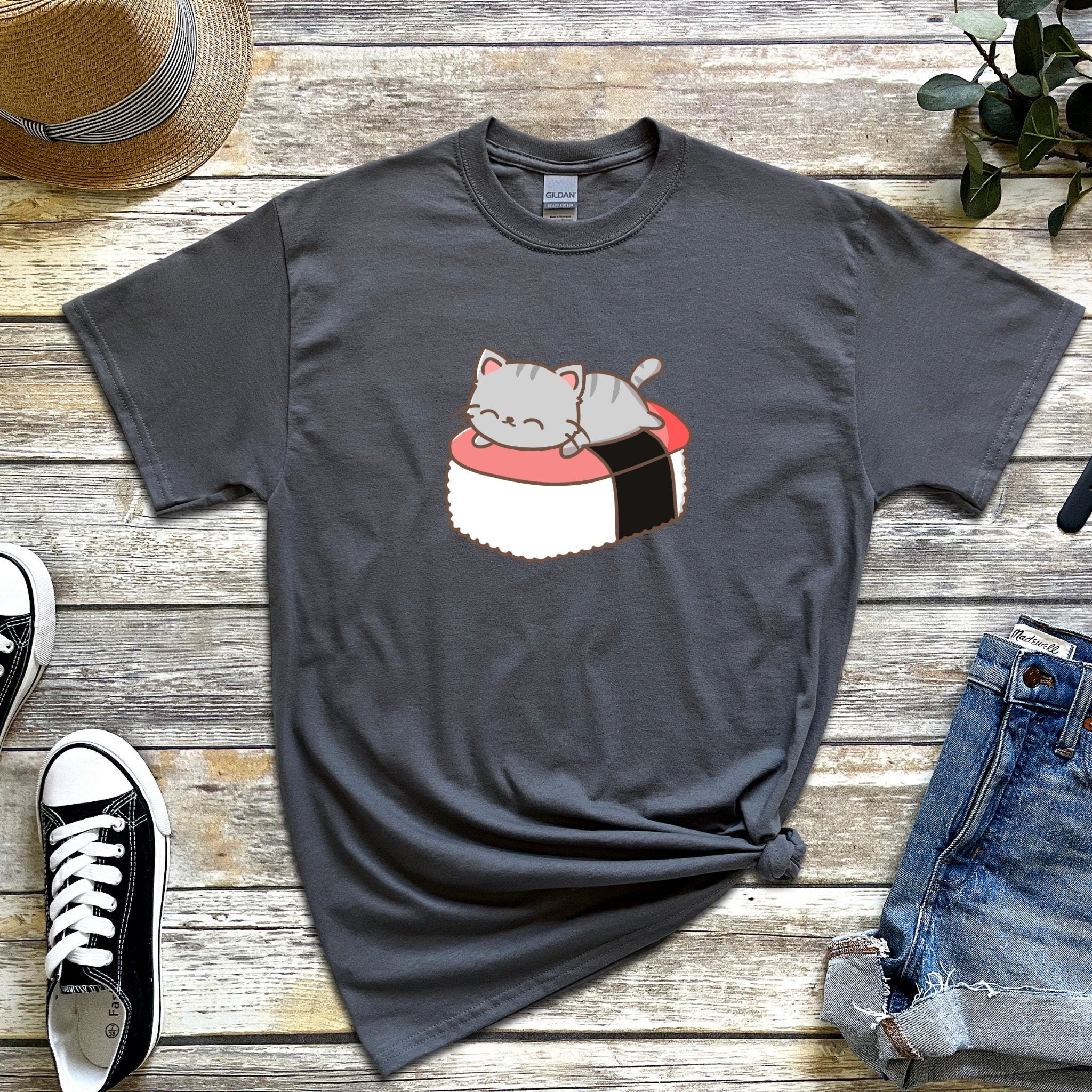 Grey Kitten on Sushi Bed T-Shirt