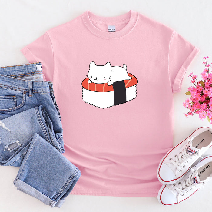 White Kitten on Sushi Bed T-Shirt