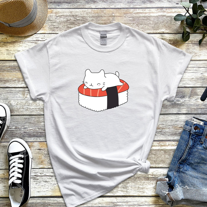 White Kitten on Sushi Bed T-Shirt