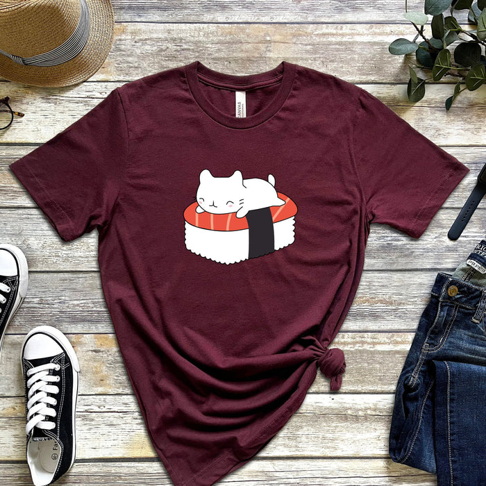 White Kitten on Sushi Bed T-Shirt