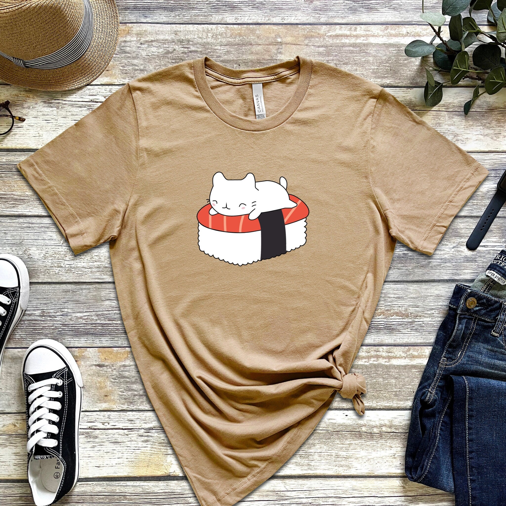 White Kitten on Sushi Bed T-Shirt