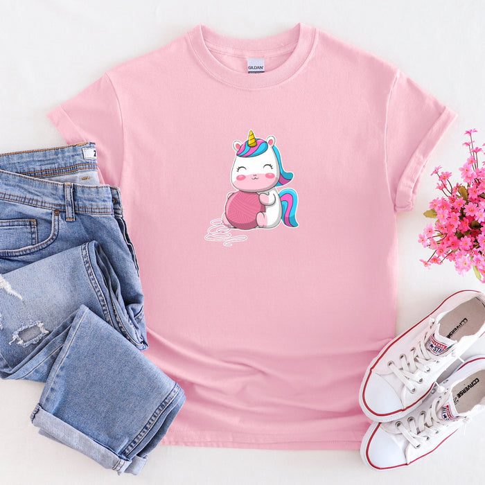 Rainbow Baby Unicorn with Yarn T-Shirt | Pony Colorful Horse Horn Japanese Streetwear Chibi Anime Cartoon Pegasus Baby Fairy Adorable