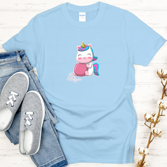 Rainbow Baby Unicorn with Yarn T-Shirt | Pony Colorful Horse Horn Japanese Streetwear Chibi Anime Cartoon Pegasus Baby Fairy Adorable