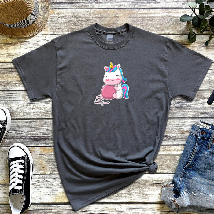 Rainbow Baby Unicorn with Yarn T-Shirt | Pony Colorful Horse Horn Japanese Streetwear Chibi Anime Cartoon Pegasus Baby Fairy Adorable