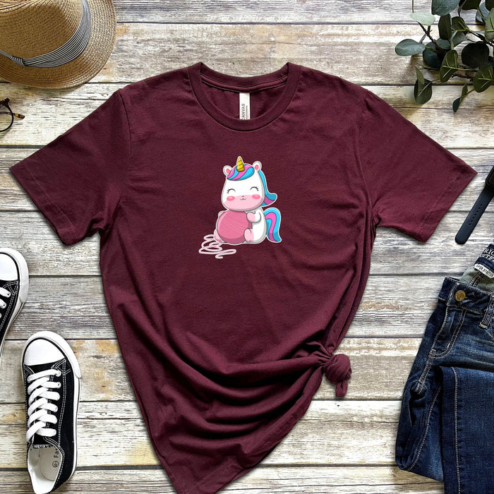 Rainbow Baby Unicorn with Yarn T-Shirt | Pony Colorful Horse Horn Japanese Streetwear Chibi Anime Cartoon Pegasus Baby Fairy Adorable