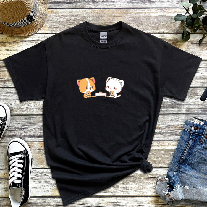 Cat and Dog Playing Cards T-Shirt | Adorable Puppy Kitten Animal Poker Go Fish Boardgame Night Wholesome Date Night Gift Japanese Streetwear