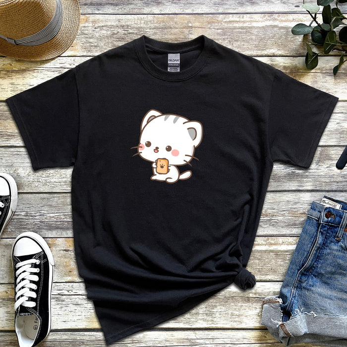 Cat Playing Cards T-Shirt | Funny Adorable Japanese Streetwear Chibi Harajuku Cat Neko Nyan Ace Hearts Board Games Uno