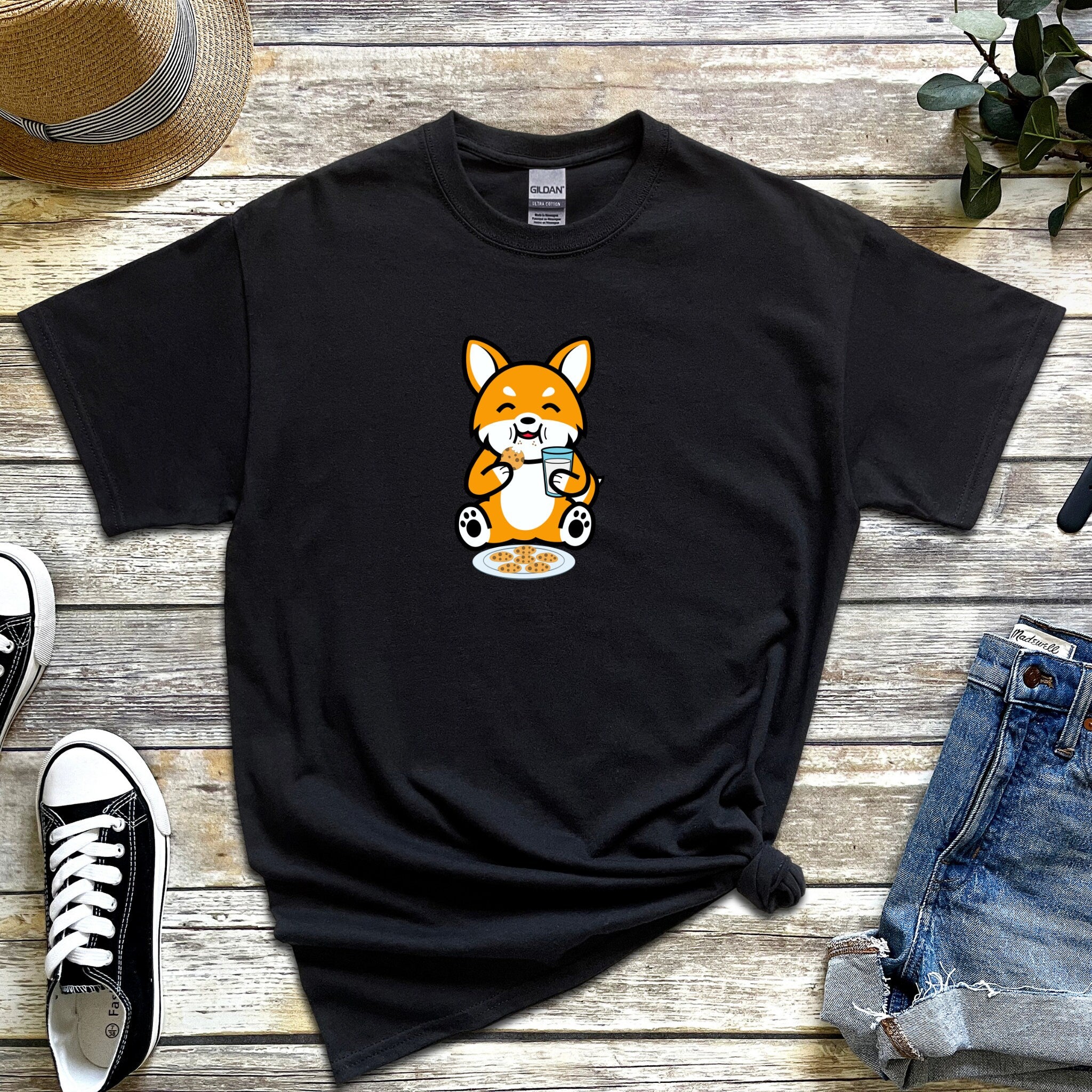 Dog Eating Cookies with Milk T-Shirt