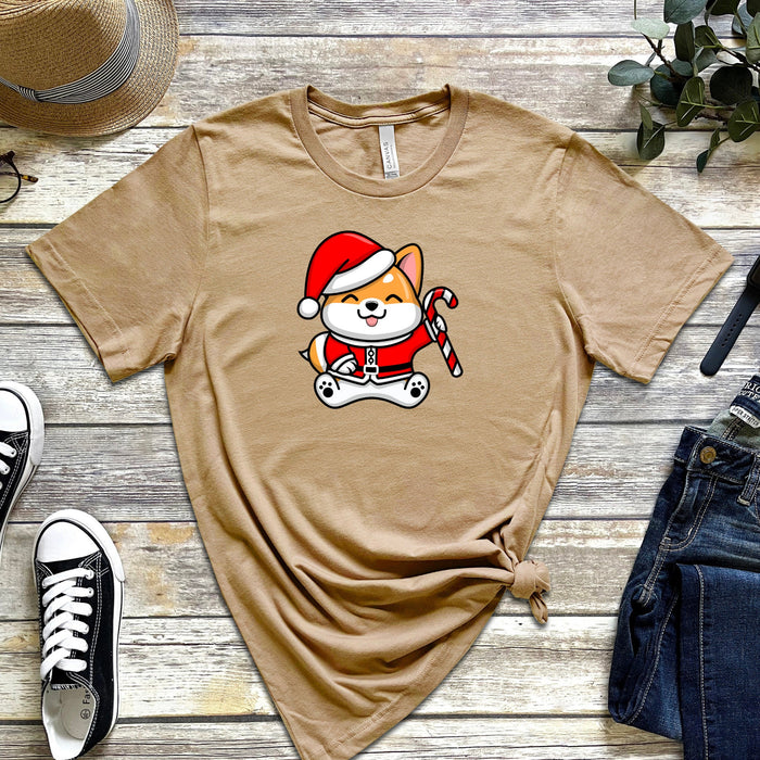 Santa Puppy with Candy Cane T-Shirt