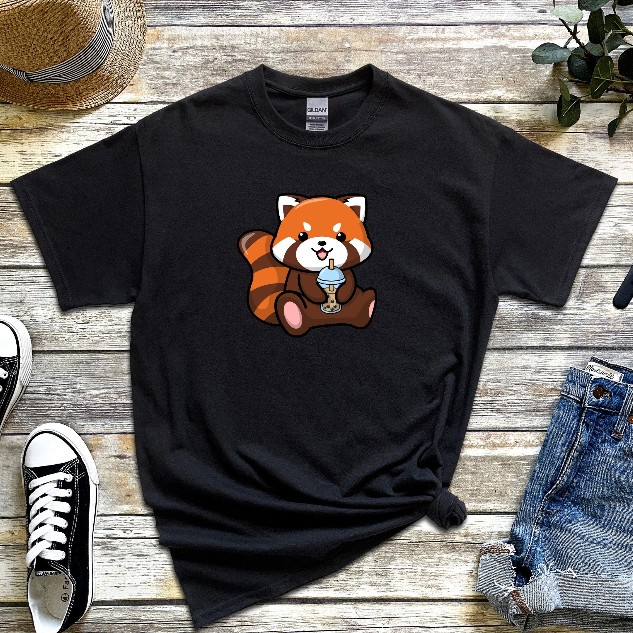 Red Panda Drinking Boba Tea T-Shirt