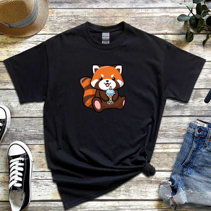 Red Panda Drinking Boba Tea T-Shirt