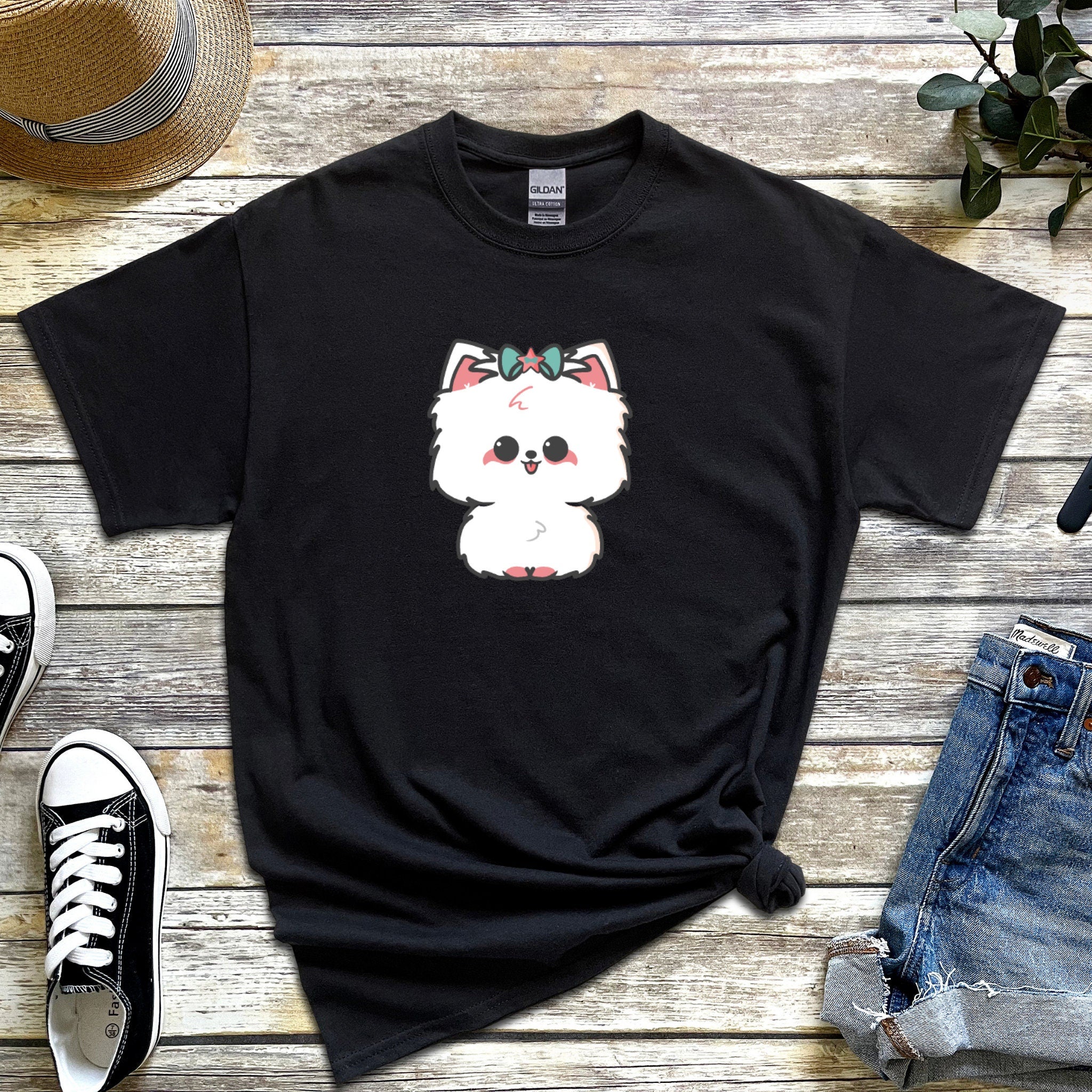 White Puppy with Bow T-Shirt