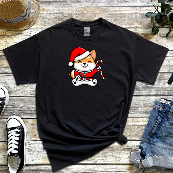 Santa Puppy with Candy Cane T-Shirt