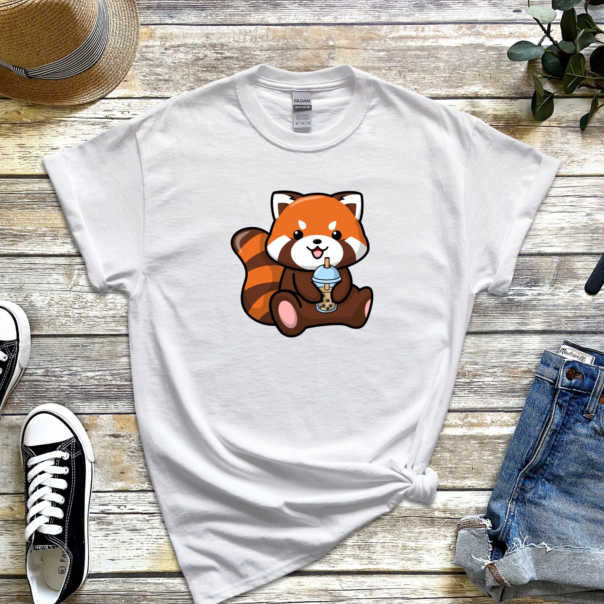 Red Panda Drinking Boba Tea T-Shirt