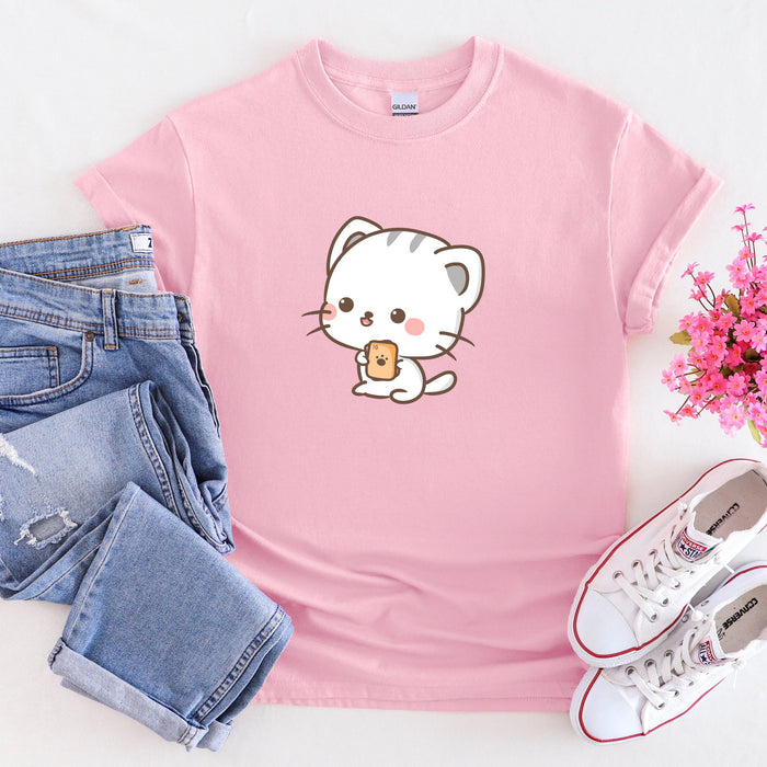 Cat Playing Cards T-Shirt | Funny Adorable Japanese Streetwear Chibi Harajuku Cat Neko Nyan Ace Hearts Board Games Uno