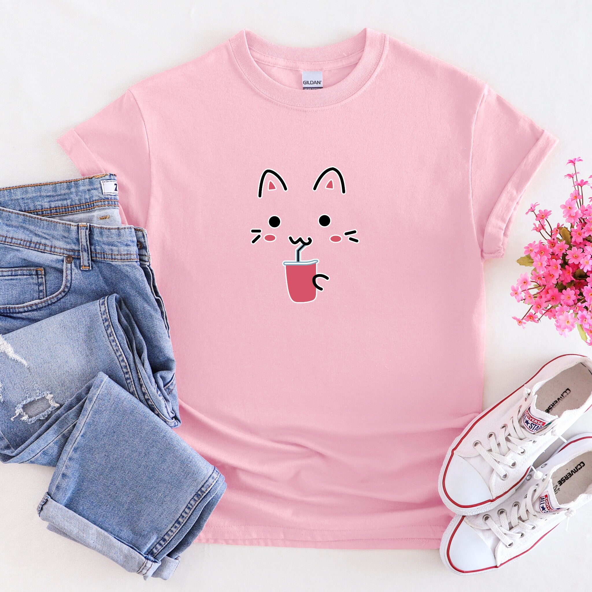 Kitten Drinking Boba Tea T-Shirt