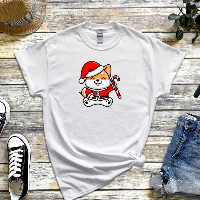 Santa Puppy with Candy Cane T-Shirt